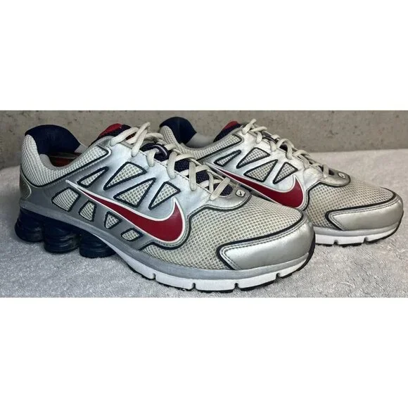 Nike Shox Qualify 2 + White Silver Navy Red Running Shoes 442114-161 Mens 11.5